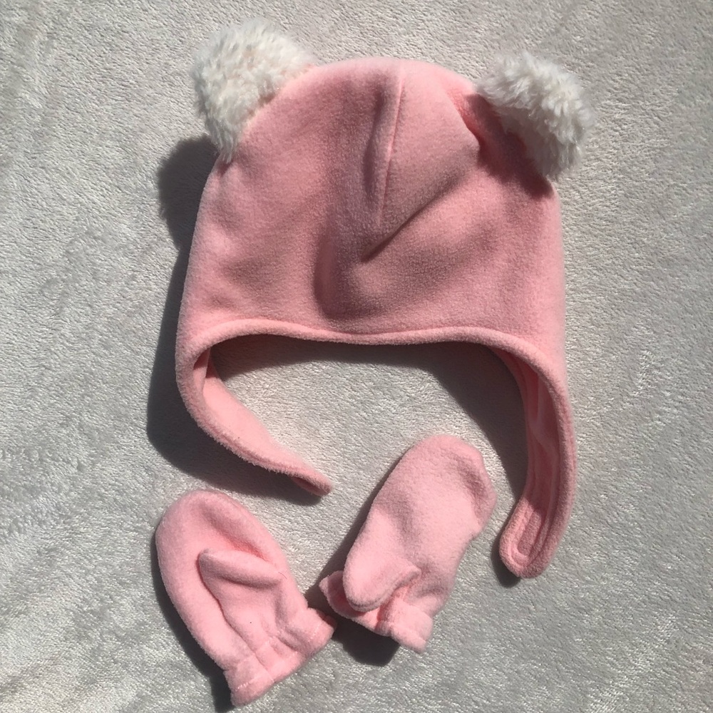 2/$14❗️Adorable pink hat/mittens set
